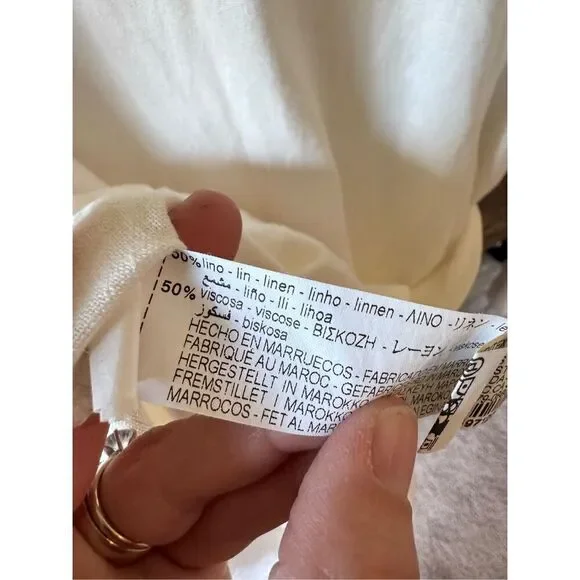 Zara Linen Blend Belted Shirt Dress in Ecru Size Medium - Picture 9 of 11